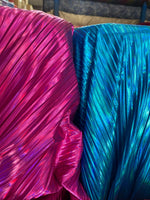 Load image into Gallery viewer, Hot pink Accordion foil Pleated Polyester Fabric/Stretch Fabric/Light Weight/ 58 Inches Wide.
