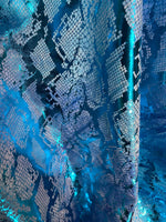 Load image into Gallery viewer, Blue Jungle Cobra Foil Printed Stretch Velvet Fabric
