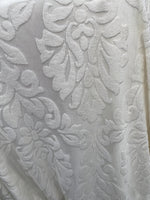Load image into Gallery viewer, Ivory floral damask burnout stretch velvet fabric
