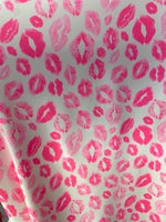 Load image into Gallery viewer, Hot pink lips on white Spandex Fabric by the yard 4 way stretch
