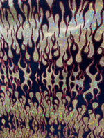 Load image into Gallery viewer, Flames design hologram shattered glass with flocking metallic nylon spandex stretch58/60”sold by the yard
