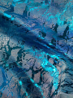 Load image into Gallery viewer, Blue Jungle Cobra Foil Printed Stretch Velvet Fabric

