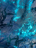 Load image into Gallery viewer, Blue Jungle Cobra Foil Printed Stretch Velvet Fabric
