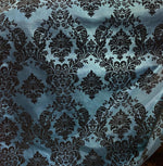Load image into Gallery viewer, Teal Damask taffeta flocked fabric by the yard
