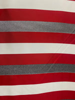 Load image into Gallery viewer, Taffeta metallic multi stripe  silver, red ,and white Fabric 58" by The Yard
