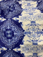 Load image into Gallery viewer, Damask 4-Way Stretch Spandex blue white by the yard 60 " Wide
