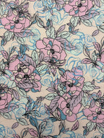 Load image into Gallery viewer, Floral multi pink blue  pastel stretch spandex SOLD BY YARD 60 inches wide
