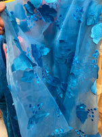 Load image into Gallery viewer, Turquoise rose petals mesh lace scalloped, sold by the yard 54” wide
