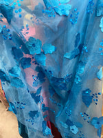 Load image into Gallery viewer, Turquoise rose petals mesh lace scalloped, sold by the yard 54” wide
