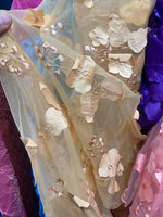 Load image into Gallery viewer, Beige rose petals mesh lace scalloped, sold by the yard 54” wide
