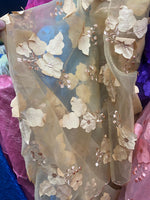 Load image into Gallery viewer, Beige rose petals mesh lace scalloped, sold by the yard 54” wide
