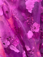 Load image into Gallery viewer, Violet rose petals mesh lace scalloped, sold by the yard 54” wide
