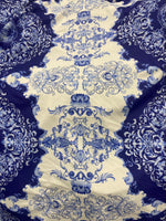 Load image into Gallery viewer, Damask 4-Way Stretch Spandex blue white by the yard 60 " Wide
