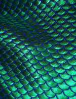 Load image into Gallery viewer, 4-Way Stretch Green on Blue Mermaid Spandex Metallic foil Fabric by the yard
