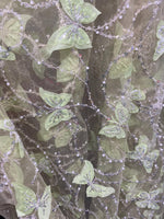 Load image into Gallery viewer, Sage 3D butterfly embroider with beaded on a mesh lace fabric sold by yard
