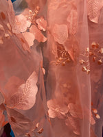 Load image into Gallery viewer, Peach rose petals mesh lace scalloped, sold by the yard 54” wide
