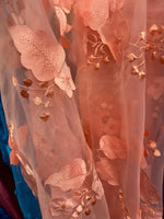 Load image into Gallery viewer, Peach rose petals mesh lace scalloped, sold by the yard 54” wide
