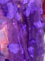 Load image into Gallery viewer, Purple rose petals mesh lace scalloped, sold by the yard 54” wide
