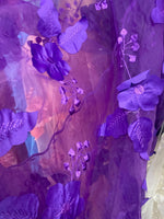 Load image into Gallery viewer, Purple rose petals mesh lace scalloped, sold by the yard 54” wide
