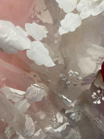 Load image into Gallery viewer, Ivory rose petals mesh lace scalloped, sold by the yard 54” wide
