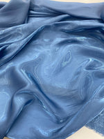 Load image into Gallery viewer, Denim blue Shimmer Liquid Chiffon Fabric Iridescent Sold By the yard
