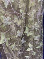 Load image into Gallery viewer, Sage 3D butterfly embroider with beaded on a mesh lace fabric sold by yard
