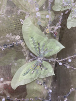 Load image into Gallery viewer, Sage 3D butterfly embroider with beaded on a mesh lace fabric sold by yard
