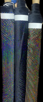Load image into Gallery viewer, Iridescent diamond mirrored black stretch Velvet fabric by the yard 60" Wide
