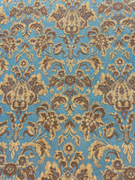 Load image into Gallery viewer, Brown jacquard damask on blue upholstery furniture fabric by the yard
