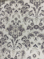 Load image into Gallery viewer, Black jacquard damask on ivory upholstery furniture fabric by the yard
