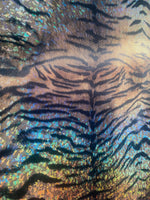 Load image into Gallery viewer, Gold mystique zebra spandex 4 way stretch 60" wide
