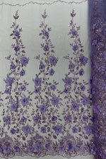 Load image into Gallery viewer, Lialc 3d glitter floral embroider with pearls mesh lace scalloped, sold by the yard 54” wide
