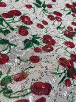 Load image into Gallery viewer, Cherry stretch lace with sequins all around 58” wide
