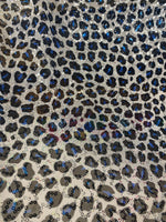 Load image into Gallery viewer, Leopard black and blue stretch lace with sequins all around 58” wide
