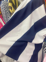 Load image into Gallery viewer, 3 inch navy white stripe 4-Way Stretch Spandex Fabric by the yard 60 " Wide
