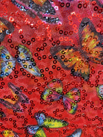 Load image into Gallery viewer, Multi butterfly stretch lace with sequins all around 58” wide
