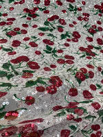 Load image into Gallery viewer, Cherry stretch lace with sequins all around 58” wide
