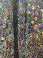 Load image into Gallery viewer, Hologram seqiun on white taffeta fabric 54" wide sold by the yard
