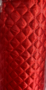 Load image into Gallery viewer, Red Quilted Diamond Satin Fabric – Soft Shiny Satin Material for Sewing, Home Decor &amp; Apparel
