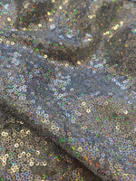 Load image into Gallery viewer, Hologram silver Sequins Dress Gowns Mini Disc Glitz Sequin Spandex Fabric 54"/54" Wide By The Yard Dress Craft
