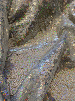 Load image into Gallery viewer, Hologram silver Sequins Dress Gowns Mini Disc Glitz Sequin Spandex Fabric 54"/54" Wide By The Yard Dress Craft
