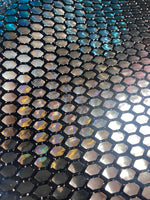 Load image into Gallery viewer, Silver Honeycomb Mirror Sequins on Spandex, 58/60 inch wide, sold by the yard
