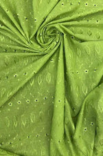 Load image into Gallery viewer, Lime Medium Weight Eyelet Double Scalloped Finished Edge Stitched Embroidery Fabric, 42" Wide
