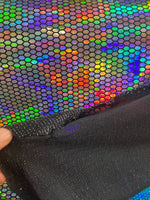 Load image into Gallery viewer, Rainbow Honeycomb Mirror Sequins on Spandex, 58/60 inch wide, sold by the yard
