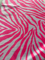 Load image into Gallery viewer, Hot pink on white zebra stretch velvet fabric 58" wide
