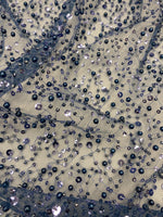 Load image into Gallery viewer, Blue pearls sequins on mesh fabric, 54 inches wide
