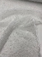 Load image into Gallery viewer, Ivory pearls sequins on mesh fabric, 54 inches wide
