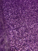 Load image into Gallery viewer, Purple sequin-embroidered fabric on a textured base with eyelash/fringe threads  Dressmaking Costume Material by the Yard
