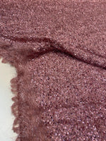 Load image into Gallery viewer, Dusty rose sequin-embroidered fabric on a textured base with eyelash/fringe threads  Dressmaking Costume Material by the Yard
