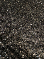 Load image into Gallery viewer, Black sequin-embroidered fabric on a textured base with eyelash/fringe threads  Dressmaking Costume Material by the Yard
